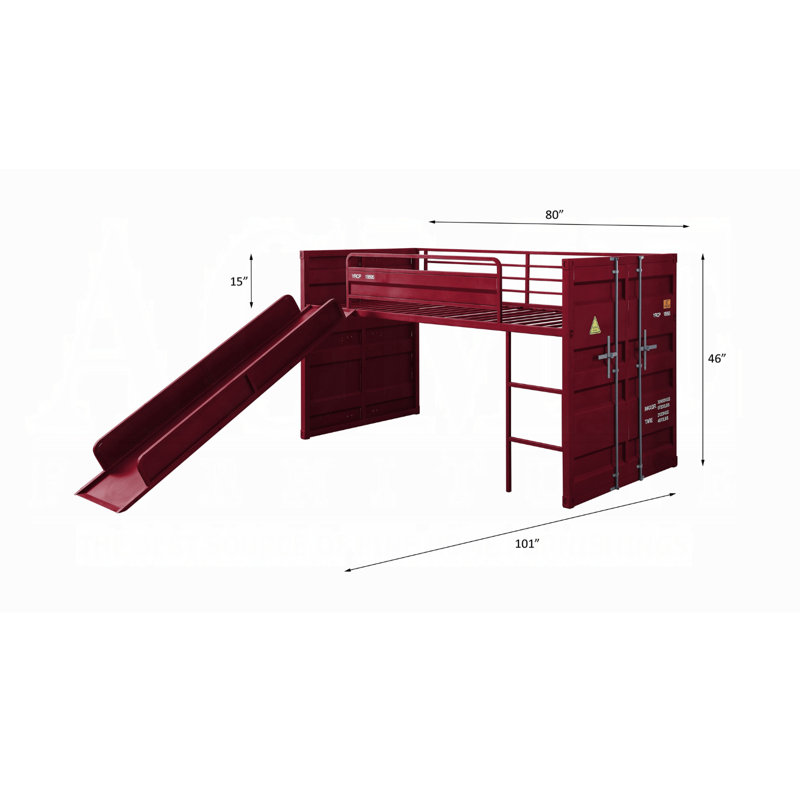 Kleon Twin Loft Bed W/Slide, Red