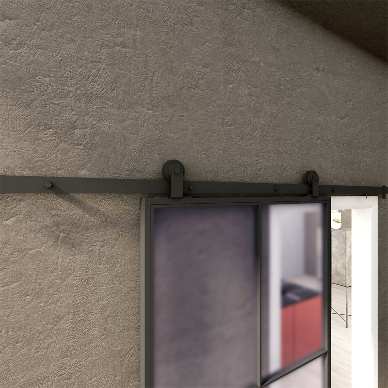 Metal and Glass Metro Barn Door with Installation Hardware Kit, Frosted