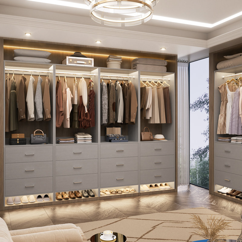 24'' W Closet System with Wooden Drawers, Gray