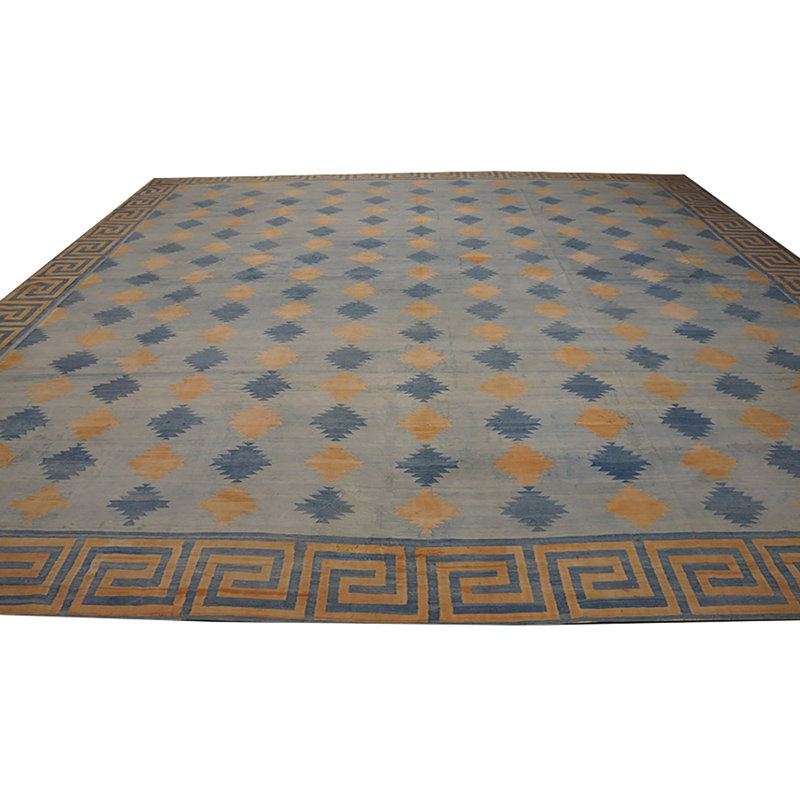 Large Size Square Shape Geometric Mid Century Modern Design Cotton Dhurrie Flatweave Rug