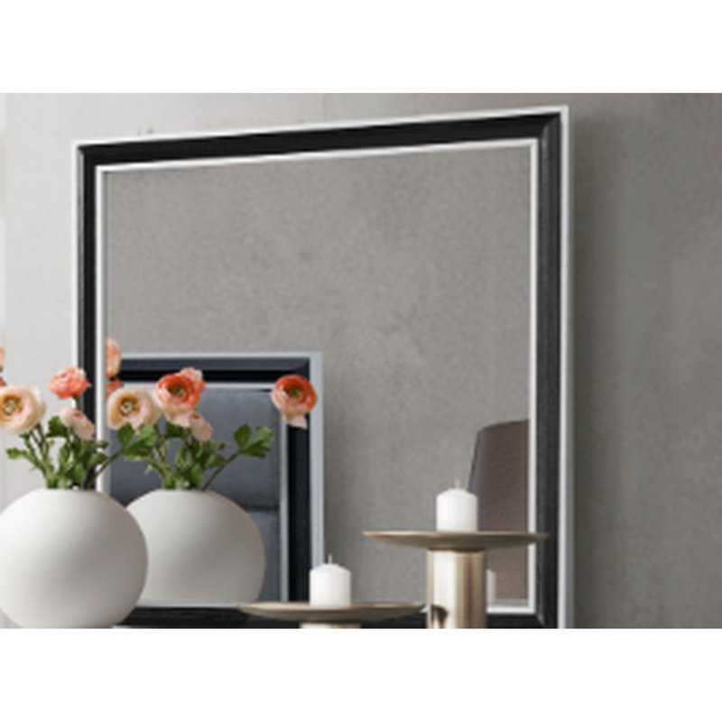 Grand miroir noir gris avec des accents argentés élégants Profondeur du miroir orné, fabrication en bois massif
