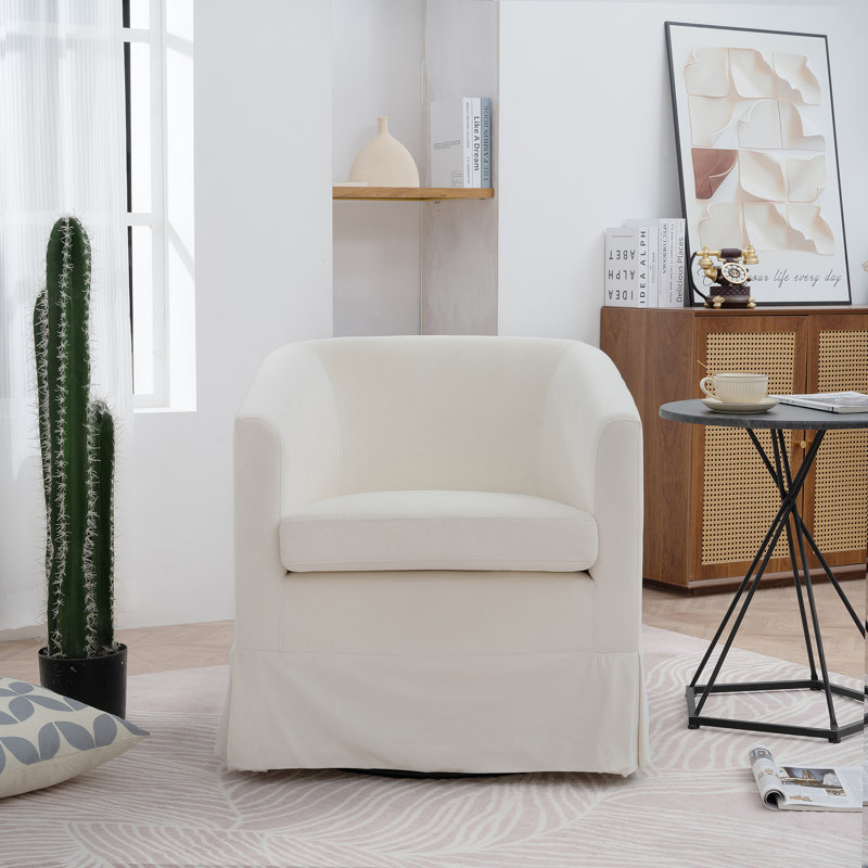 Fauteuil pivotant à 360 degrés Breiona 27,36 po, Velours blanc