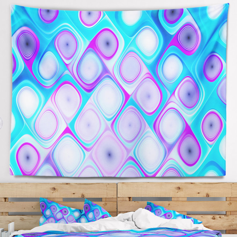 Tapisserie abstraite à motif mauve et bleu avec tourbillons, H 32 po x l 39 po