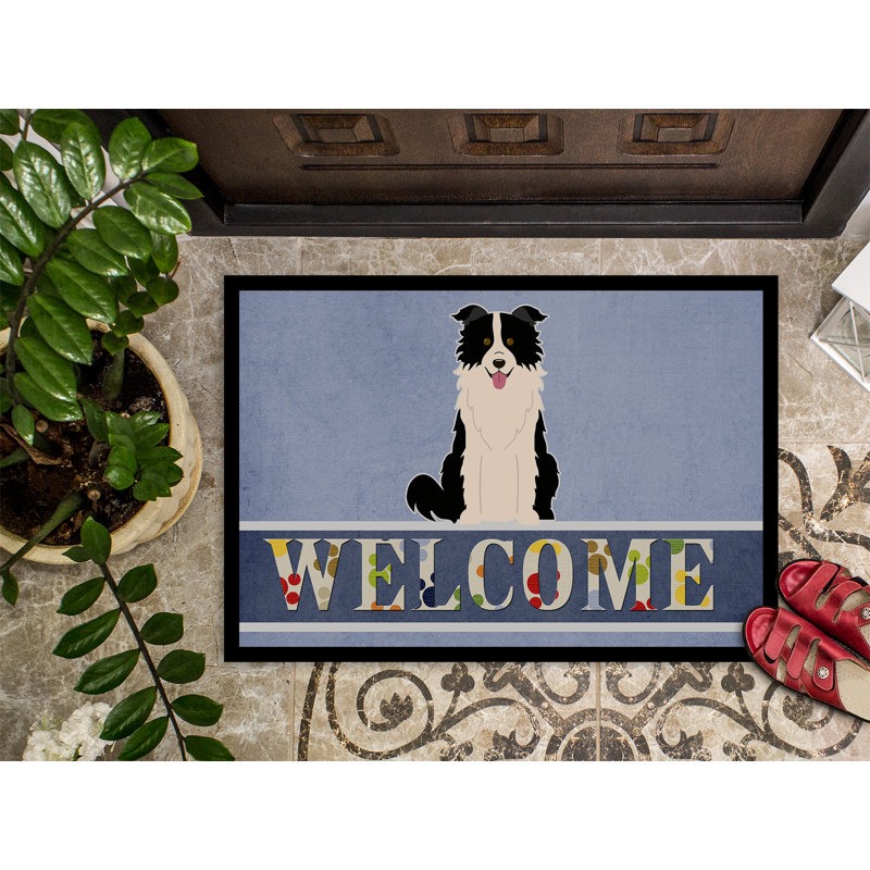 Tapis antidérapant Border Collie Welcome 27 po x 18 po, Noir