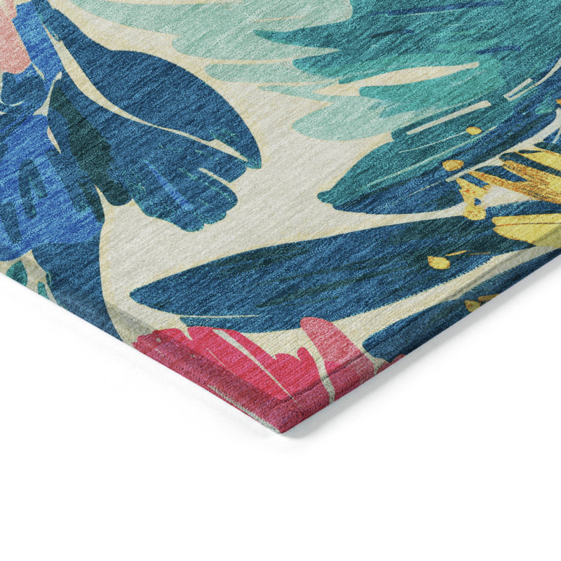 Tapis intérieur lavable floral 8 pi x 10 pi rosé et rose