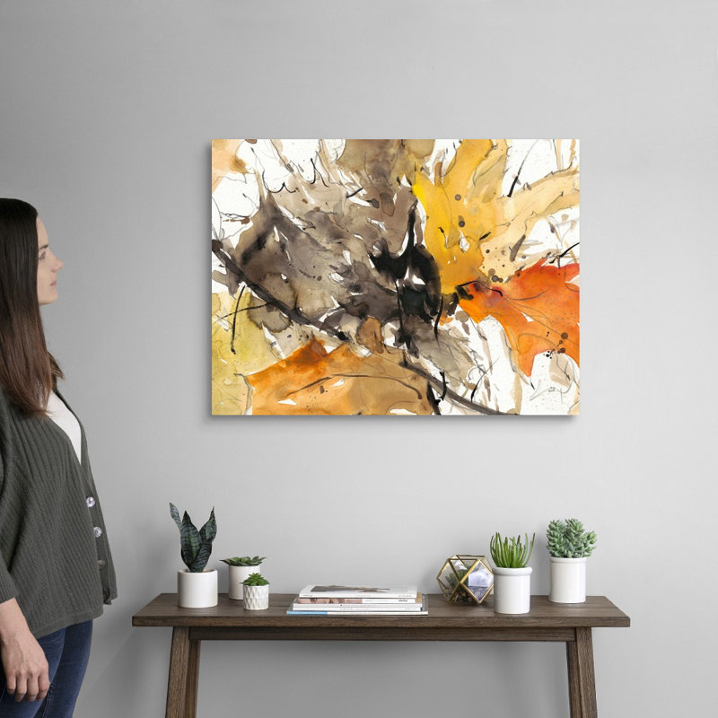 Aquarelle, feuilles d'automne II, art mural, H 24 po x l 32 po, Toile tendue