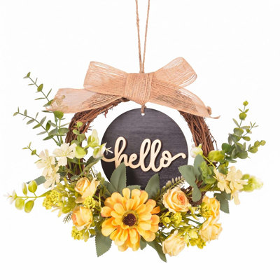 16 Inch Yellow Rose Wreath For Front Door