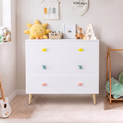 Kids 3 Drawer Dresser, Baby Nightstand for Bedroom, Storage Cabinet for Toddler Child for Living Room, Toddler Room, Nursery, Closet, Apartment (White)