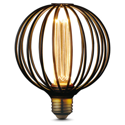 Ampoule DEL décorative E26 (moyenne) 5AB17040D3594B8DAC1B313558E8E944, blanc chaud, équivalent 3 W, boîtier en métal noir.
