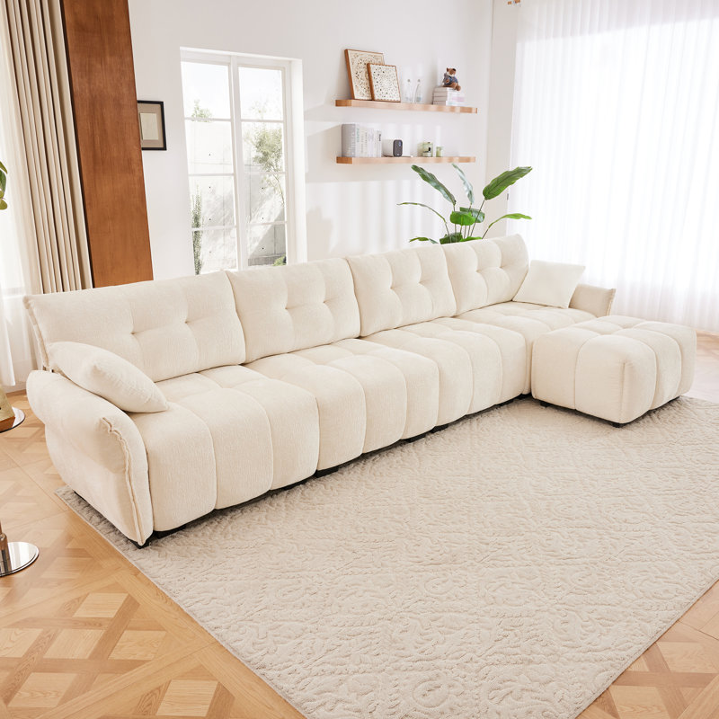 Modular Chenille Sofa, 35.4" H x 141.7" W x 33.4" D, 4, White