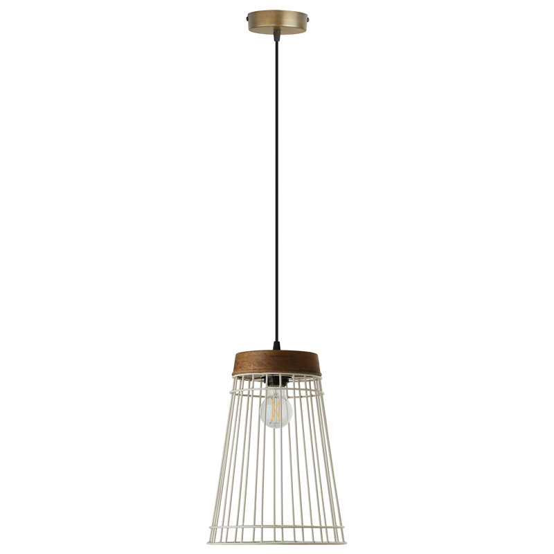 10" W 1-Light Alora White Metal And Brown Wood Pendant - Gracie Oaks