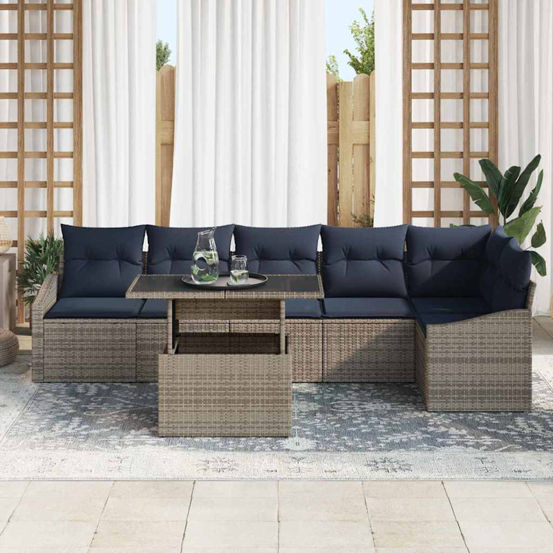  Ensemble de canapé de jardin avec coussin manuel 7 pièces gris et bleu marine, Coussin bleu marine / structure grise
