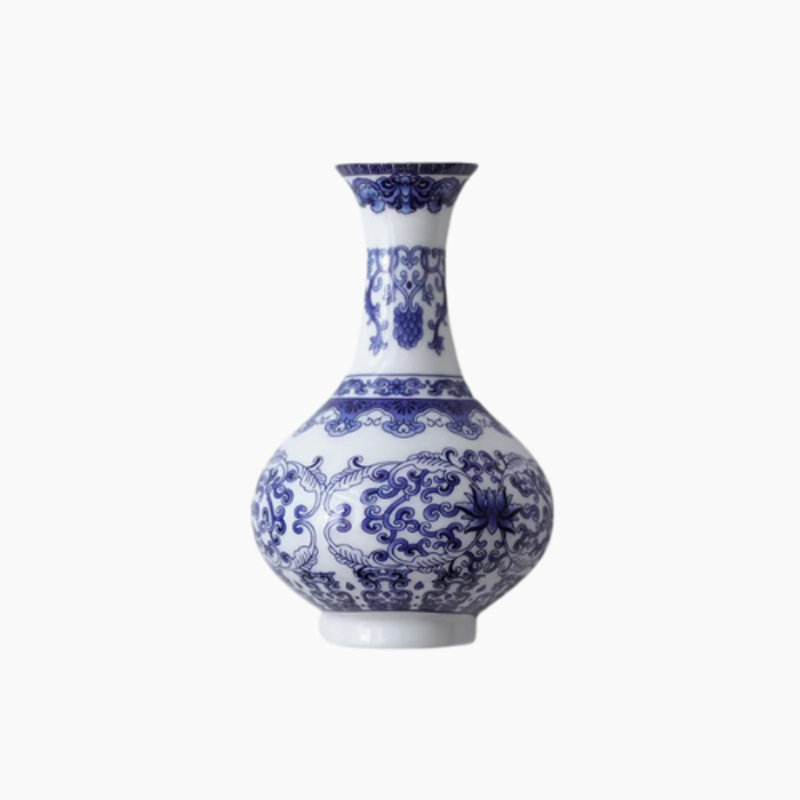 Vase mural bleu en céramique pour bambou Lucky - décor en porcelaine