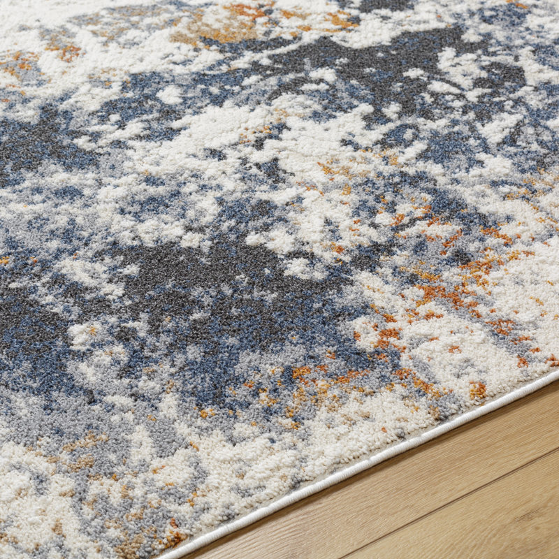 Rectangle Ewarton Abstract Machine Woven Polyester Area Rug in Orange/Blue, Rectangle 5'3" x 7'