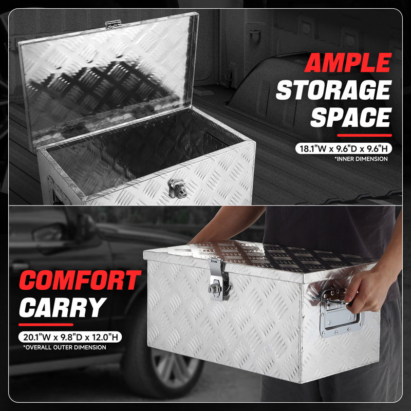 Remorque de rangement pour camion de 20 po en aluminium avec poignée latérale fixe, Argent