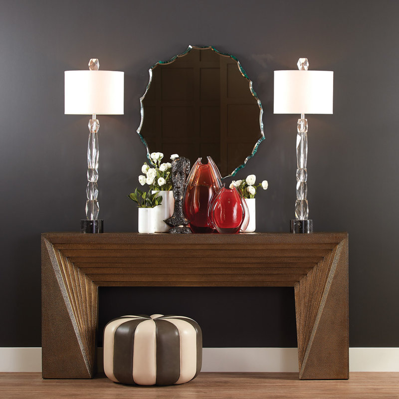 Asymmetrical Silver Beveled Accent Wall Mirror, 34.5''