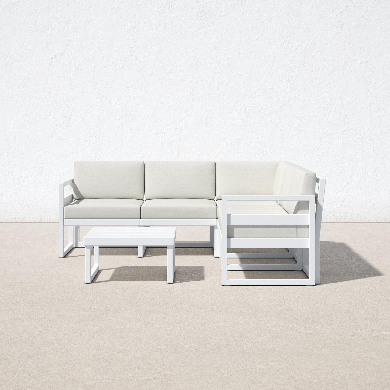 Lane 5 - Person Modular Patio Conversation Set with Cushions, White, Natural