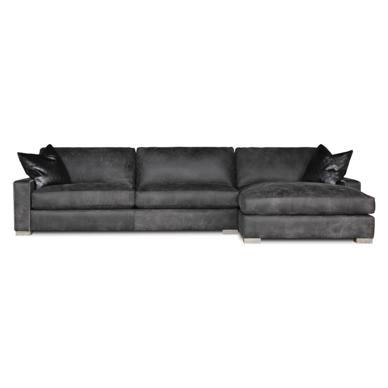 Uptown Cowboy Chaise Sectional, Right Hand Facing, Gaucho Longhorn Genuine Leather