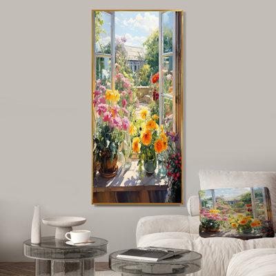 Summer Flowers Window View At The Farm I - Floral Window Wall Art