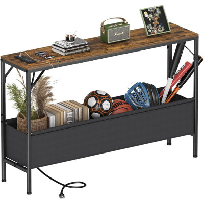 Console avec station de charge et panier de rangement, 47,2 po derrière le canapé, brun rustique