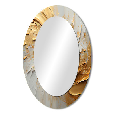 Gold And Beige Soft Wave Paint - Abstract Oval Decorative Mirror On Metal