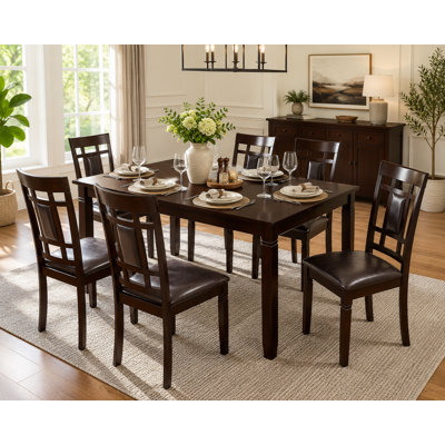 Modern 7-Piece Dining Set with 6 Upholstered Chairs & Solid Wood Legs for Kitchen & Dining