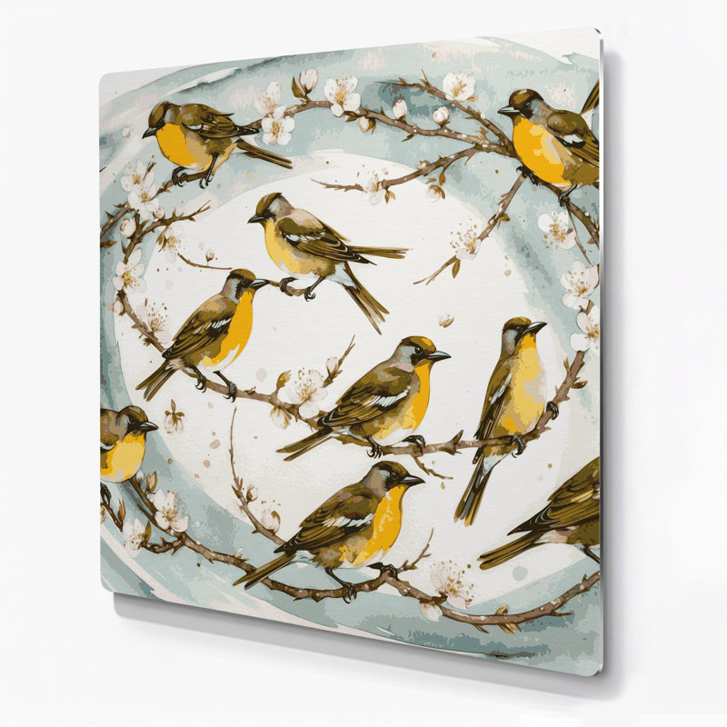Oiseaux, art mural en métal blanc, H 12 po x l 12 po