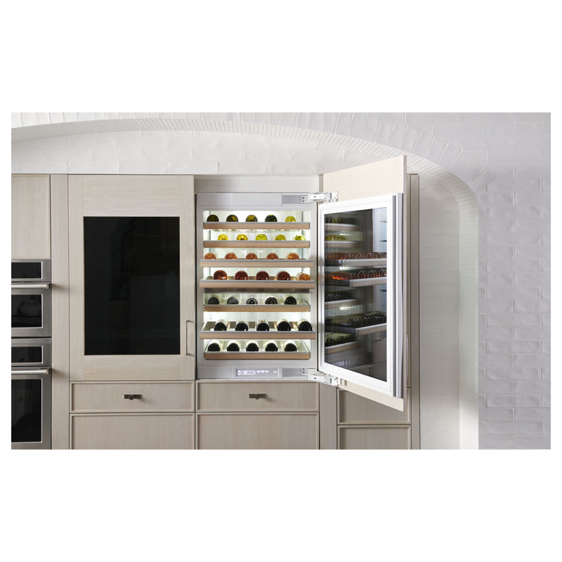 Monogram 30" W Fully Integrated Wine Sommelier, Panel Ready, Minimalist, Right, 80" H Stainless Steel and Glass Panel