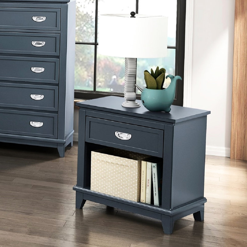 Finition table de chevet 1pc avec tiroir de rangement et tablette inférieure, Marine