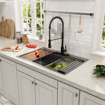 Casainc 33" L x 22" W Drop-in Stainless Steel Kitchen Sink with Faucet Included