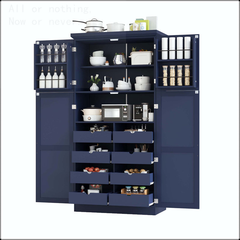 Garde-manger autoportant avec 8 plateaux coulissants et 4 portes, Bleu