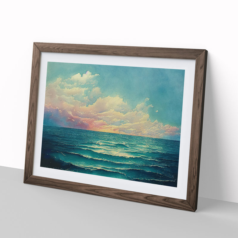 XH1022-6450X Ocean Watercolour Vol.4 - Single Picture Frame Print, Walnut, 46cm H x 64cm W