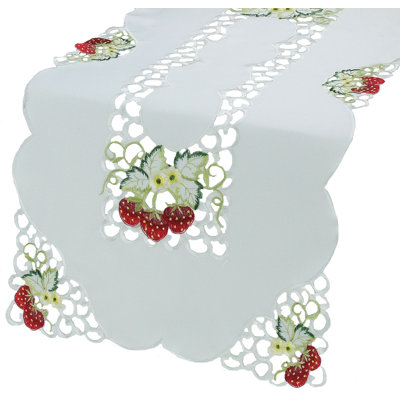 Strawberry Embroidered Cutwork Table Runner