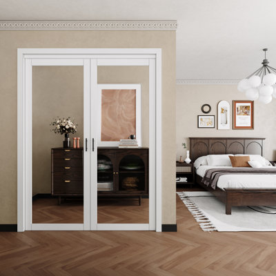 1 Lite Mirrored French-Pivot Door With Hardware (Include Handles)