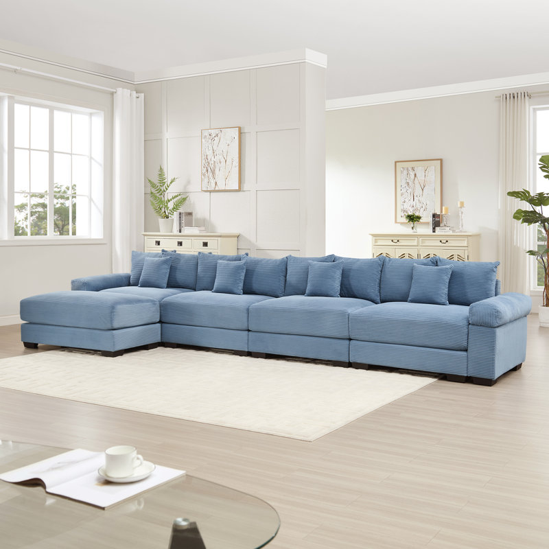 Canapé modulaire en L avec repose-pieds de 170 pouces avec repose-pieds oomfitter, bleu, H 34,2 po x l 167,6 po x P 59,4 po