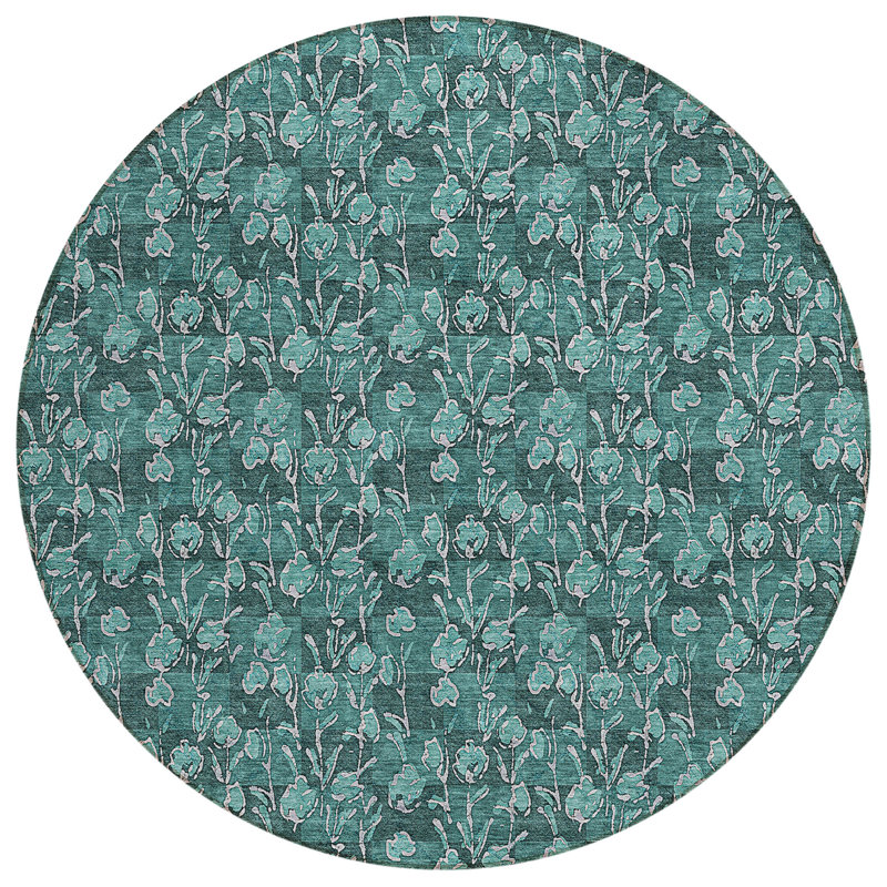 Dejahn Washable Floral Indoor / Outdoor Rug, Round 8'
