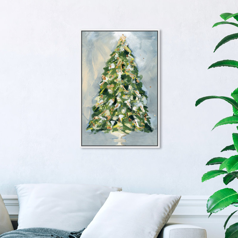 «Christmas Tree 3», peinture sur toile, H 24 po x l 16 po x P 2 po, Flotteur blanc