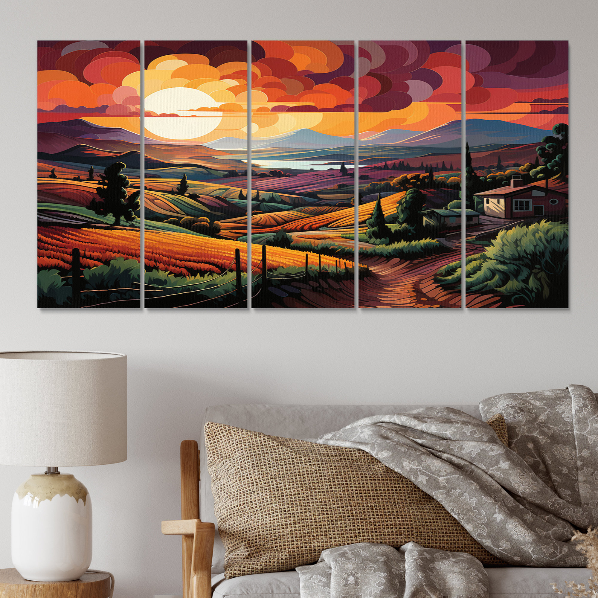 Millwood Pines Vineyard Sunset Rows Of Ruby Landscape III - Farmhouse ...