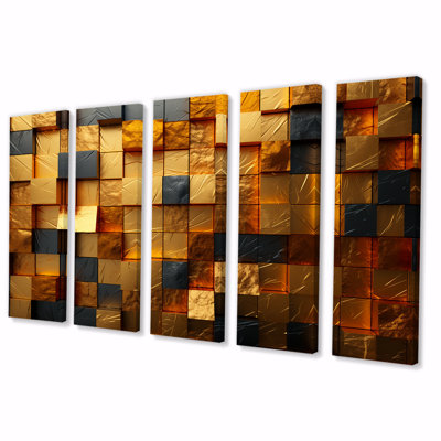 «Grunge Gold Cubes Abstract Geometric IV - Abstract Geometric», toile d'art 5 pièces