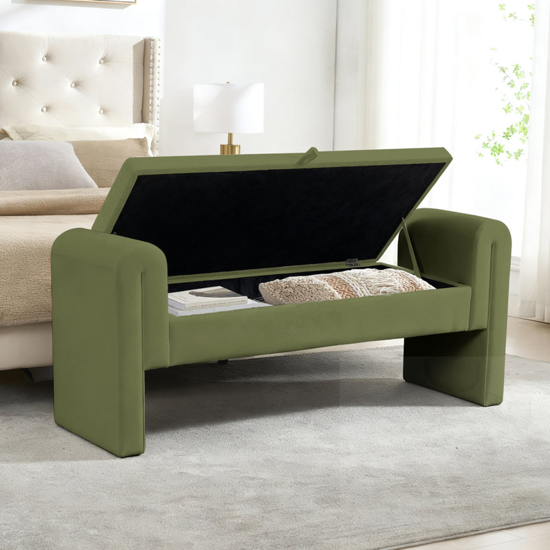 Upholstered  Long Storage Bench, Green