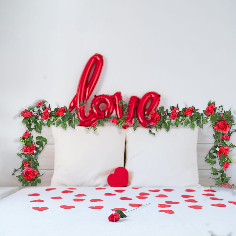 230 cm / 90,55 pouces Simulation 10 têtes de rose, ensemble de 2 pièces de vignes, décoration de la Saint-Valentin, décoration murale, décoration de table