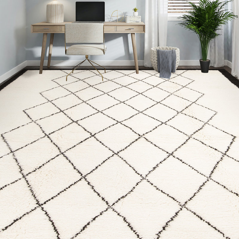 Wool Geometric Area Rug in Black/Ivory, Rectangle 10' x 14'