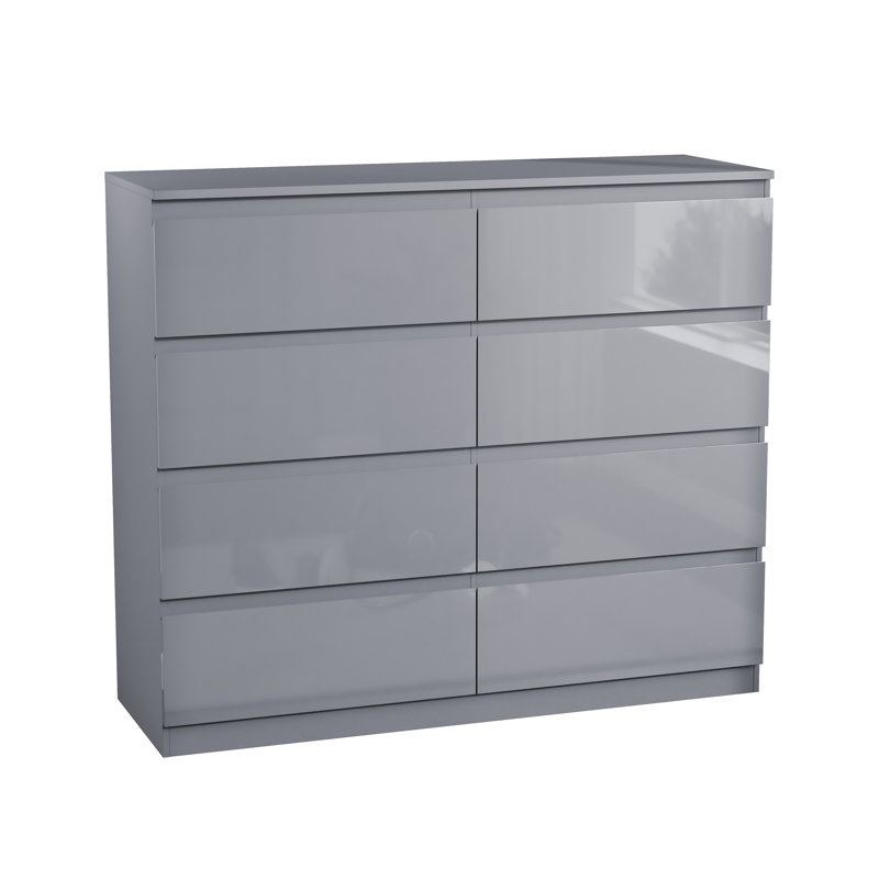 8 Drawer High Gloss Chest, (FSC 100%) Bedroom Home Storage Furniture, Grey