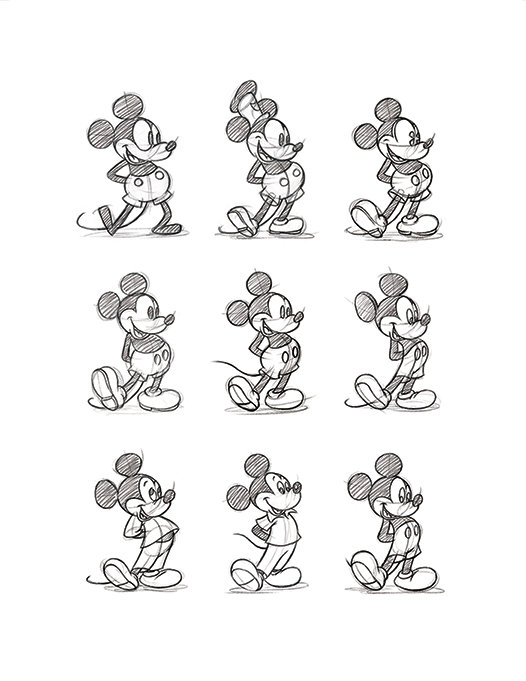 'Mickey Mouse, Sketched' Drawing Print, 80cm H x 60cm W, No Mount, Paper