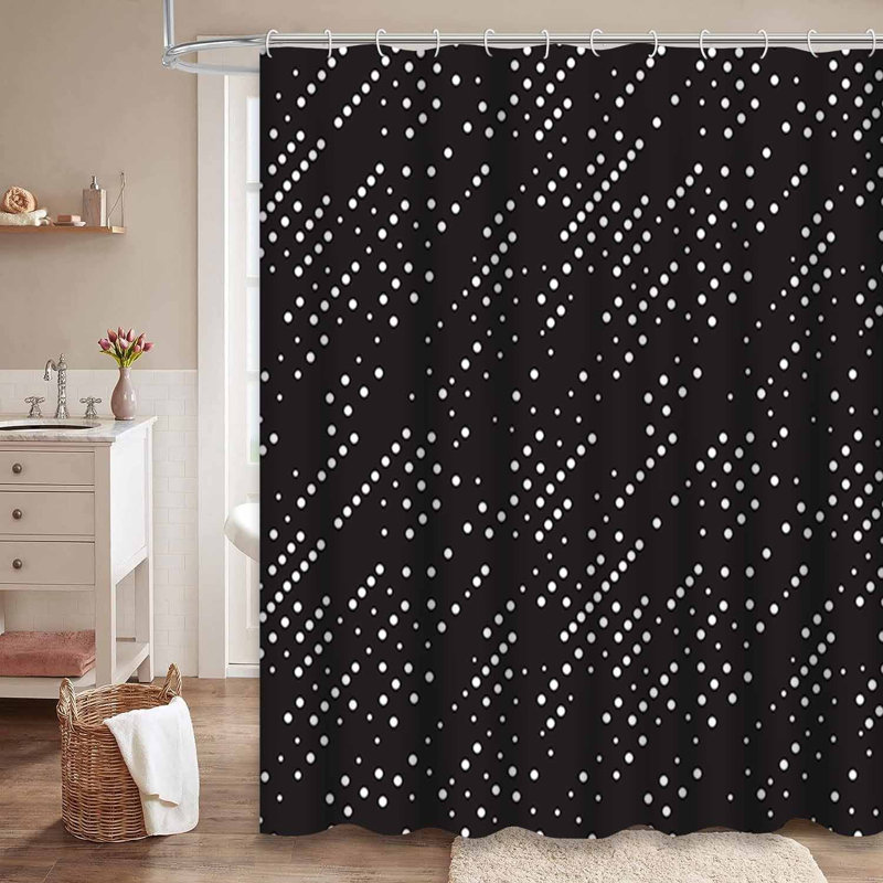 Rideau de douche géométrique à rayures abstraites et blanches avec 12 crochets, L 72 po x l 72 po