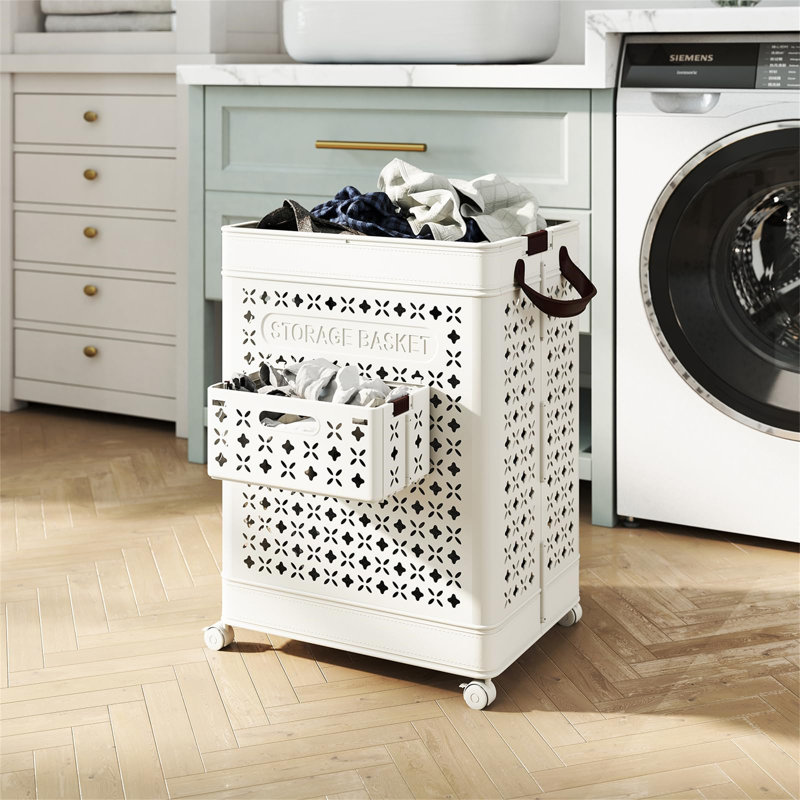 Plastic Rolling Laundry Basket with Handles