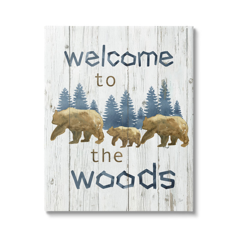 «Rustic Welcome to Woods Bears Trees Silhouette» par Nan - impression, Toile tendue, H 20 po x l 16 po x P 1,5 po