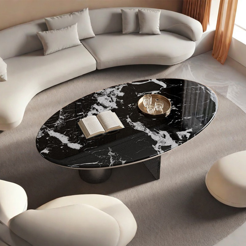 Table basse de luxe ovale en marbre clair, H 15,7 po x L 47,2 po x l 27,6 po