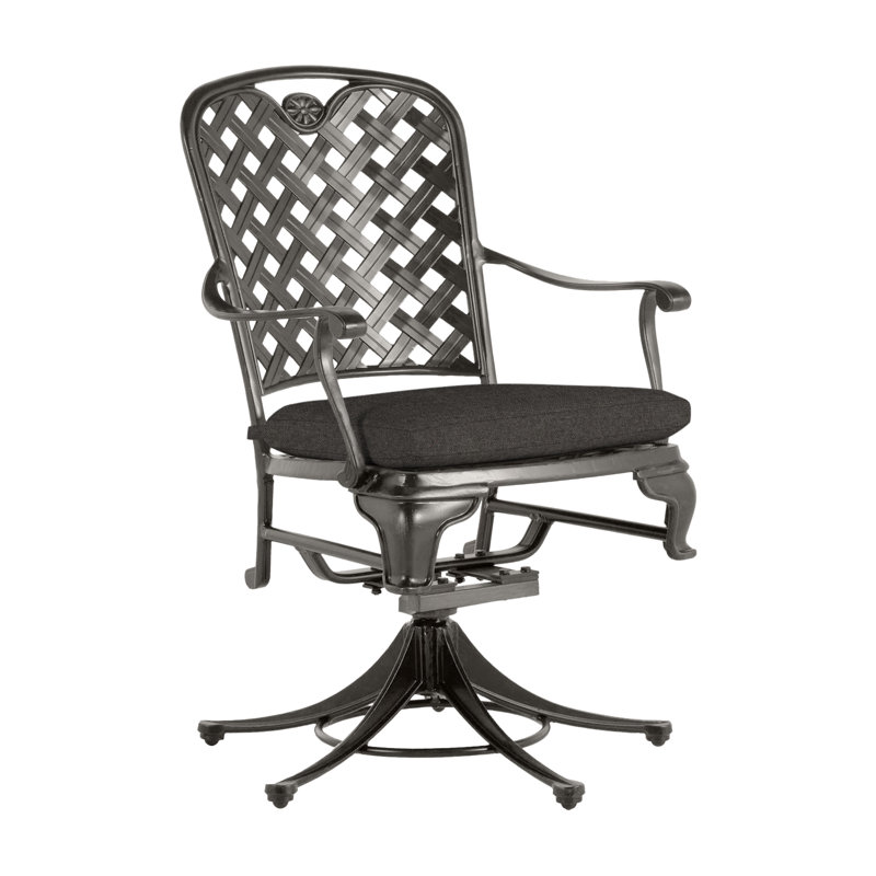 Chaise berçante d'extérieur en métal avec coussins Provance, Pas de soudure, Lin chambray, Gris ardoise