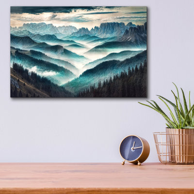 «Foggy Mountains Landscape» par Rey Klimt, art mural en verre acrylique